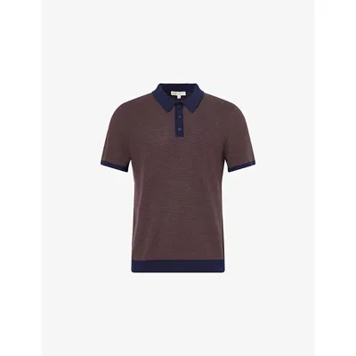 Onia Mens Chesnut/d Navy Short-sleeve Textured-knit Cotton Polo Shirt In Burgundy