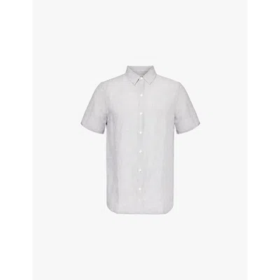 Onia Mens  Jack Ai Pinstripe-pattern Linen-blend Shirt In Deep Navy/white