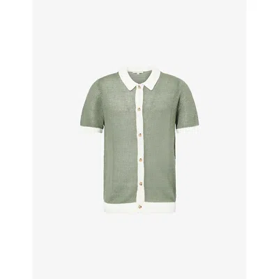 Onia Mens Seaspray/white Short-sleeve Linen Polo Shirt Xl In Green