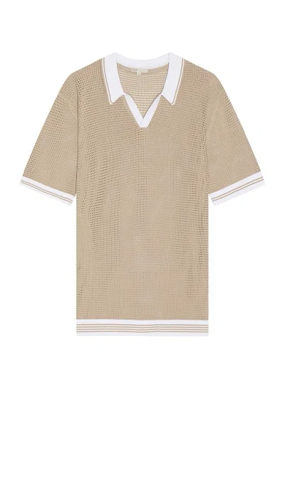 Onia Mesh Knit Polo In 棕褐色 & 白色