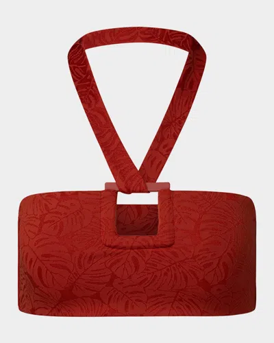 Onia Palm Jacquard Poppy Bikini Top In Dark Red