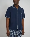 Onia Piped Tencel Convertible Vacation Shirt In Deep Navy/white