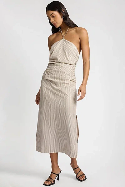 Onia Ruched Halter Dress In Tan/white, Women's At Urban Outfitters In Neutral
