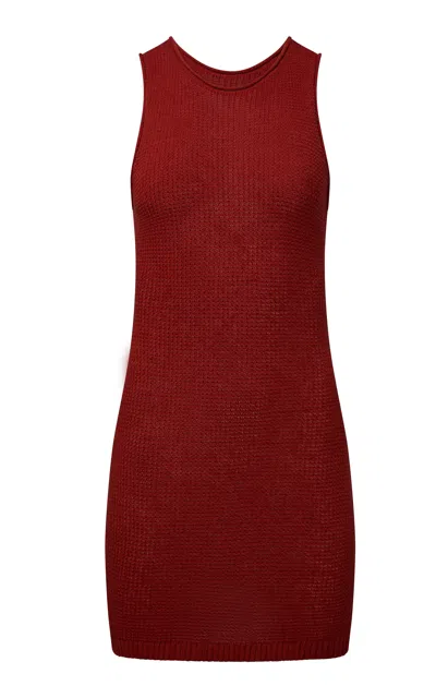 Onia Scoop-back Linen-cotton Knit Mini Dress In Red