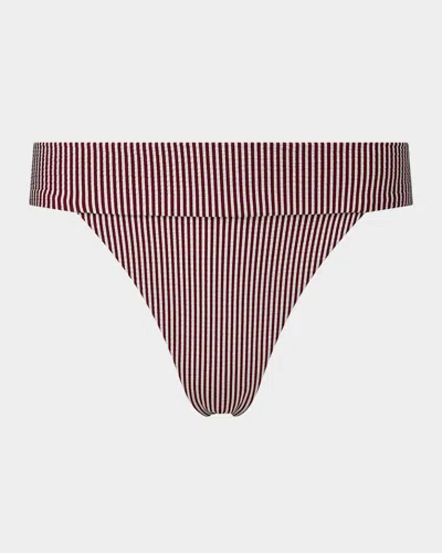 Onia Seersucker Stripe Karina Bikini Bottoms In Pomegranate/wht
