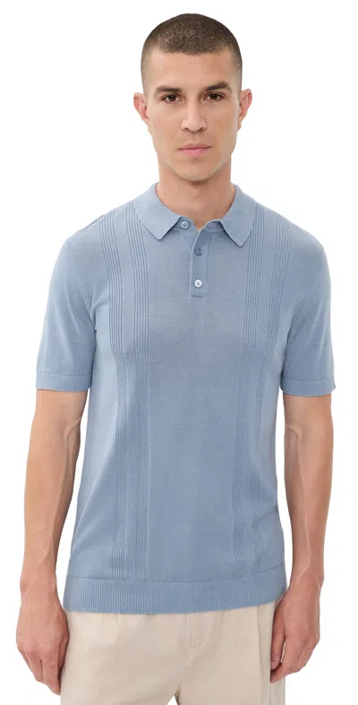 Onia Silk Blend Ribbed Knit Polo Lagoon In Blue
