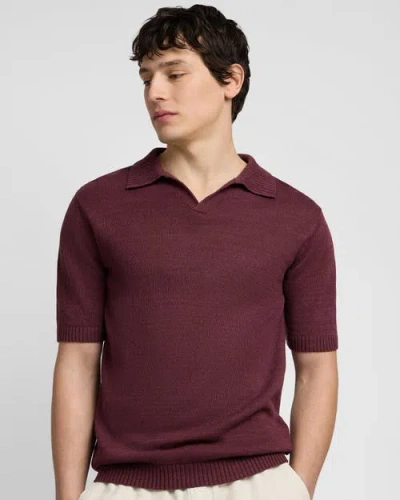 Onia Silk Linen Short Sleeve Johnny Polo In Burgundy