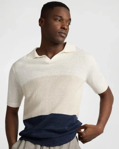 Onia Silk Linen Short Sleeve Johnny Polo In Multi