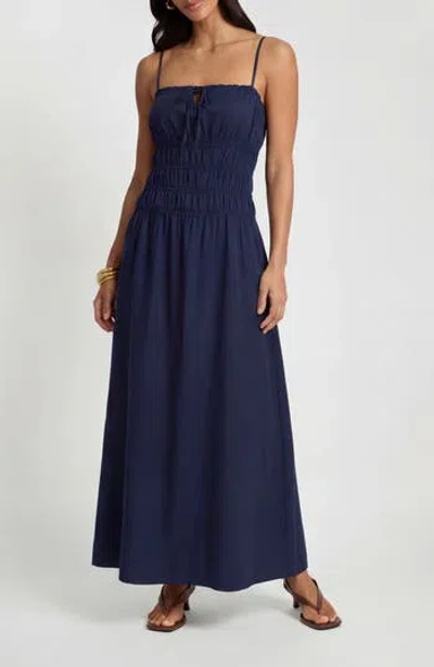 Onia Smocked Midi Dress In Blue