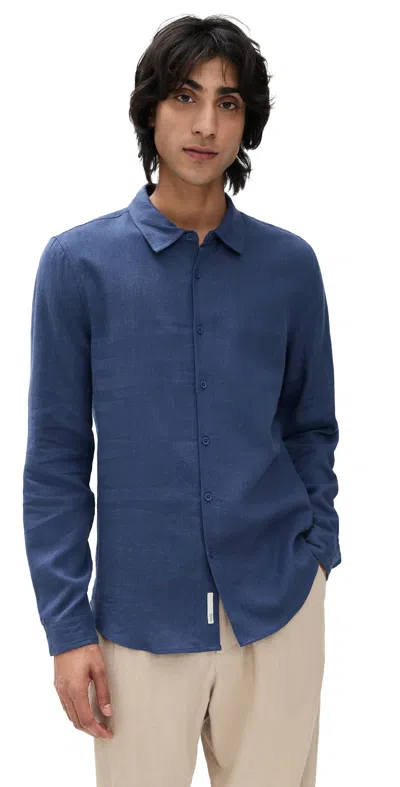 Onia Standard Long Sleeve Linen Shirt Vintage Indigo