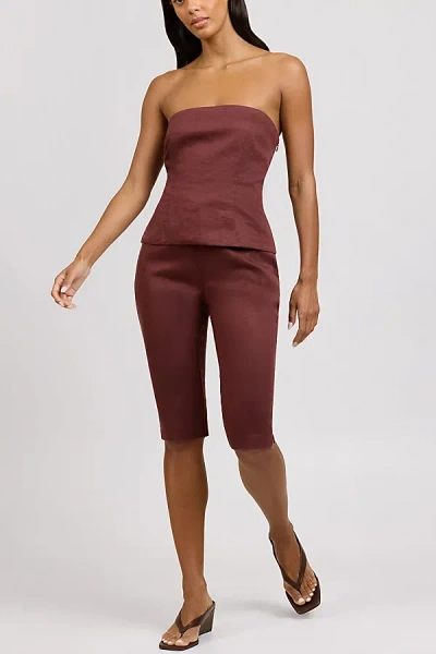 Onia Strapless Peplum Top In Cacao, Women's At Urban Outfitters In Burgundy