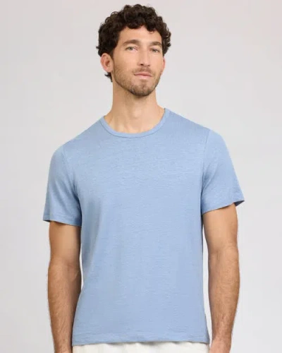 Onia Stretch Linen Crewneck Short Sleeve Tee In Blue