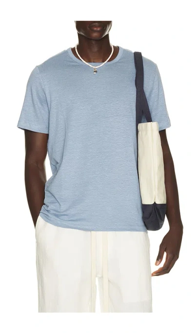 Onia Stretch Linen Crewneck Tee Shirt In Blue