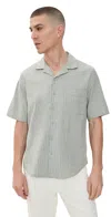 Onia Vacation Camp-collar Striped Linen-blend Shirt In Sage
