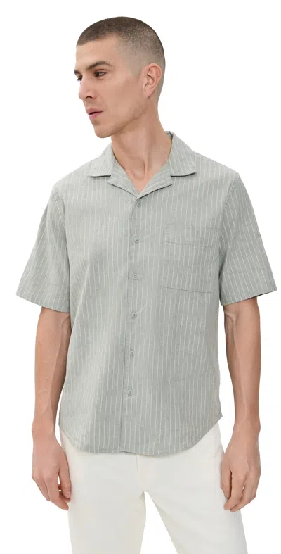 Onia Vacation Camp-collar Striped Linen-blend Shirt In Sage