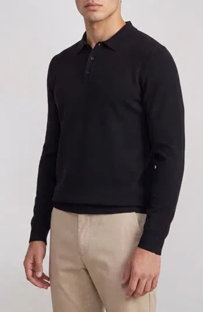 Onia Sullivan Long Sleeve Cotton Polo In Black