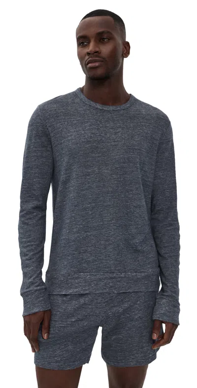 Onia Terry Linen Crew Neck Sweatshirt Washed Navy In Blue