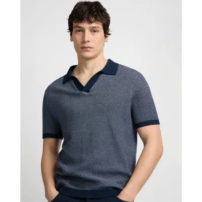 Onia Textured Cotton Johnny Collar Polo In Blue