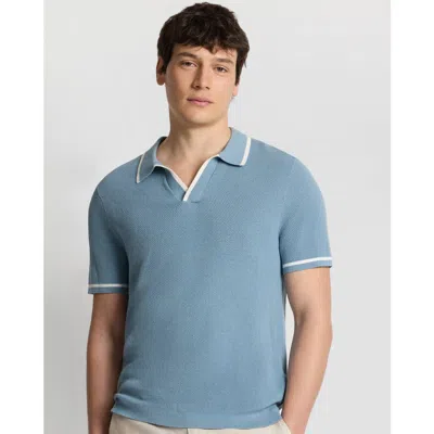 Onia Textured Cotton Johnny Collar Polo In Blue
