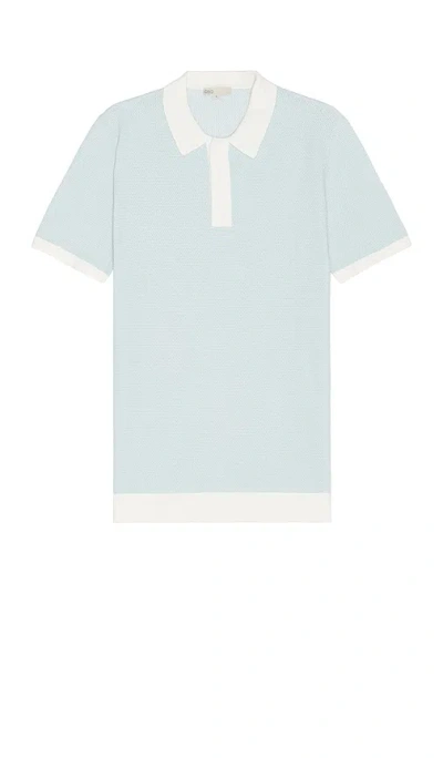 Onia Textured Knit Polo In Pale Blue & White