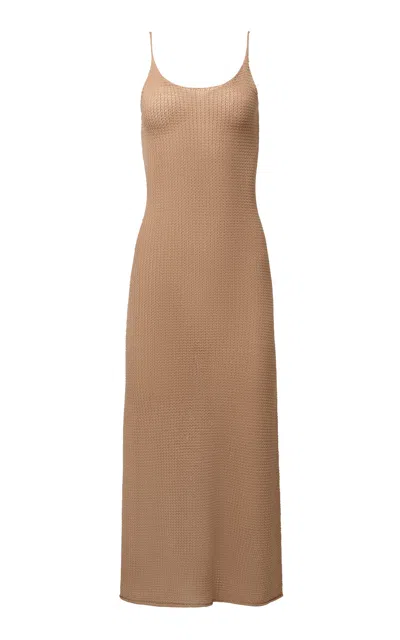 Onia Textured Linen Sweater Maxi Dress In Tan