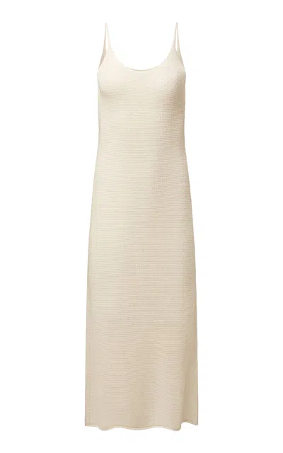 Onia Textured Linen Sweater Scoop Maxi Dress In White