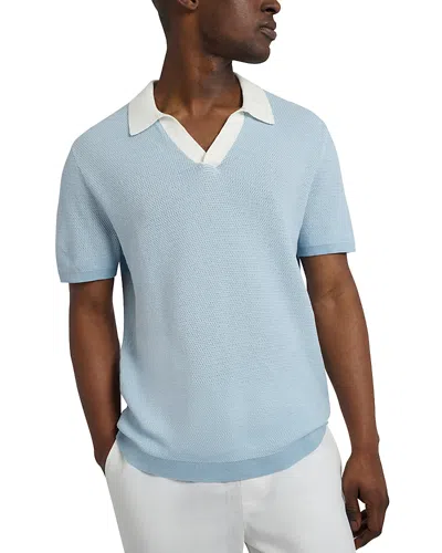 Onia Textured Open Collar Polo Shirt In Pale Blue