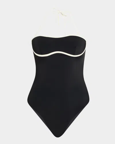 Onia Thea Halter One-piece Swimsuit In Black/egret