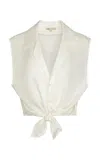 Onia Tie Front Linen-blend Shirt In White