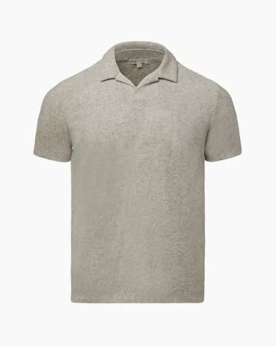 Onia Towel Terry Johnny Collar Polo In Heather Grey