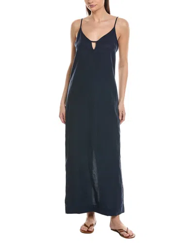 Onia V-neck Linen-blend Maxi Dress In Blue