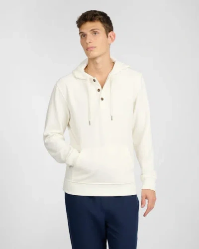 Onia Waffle Half Button Hoodie In White