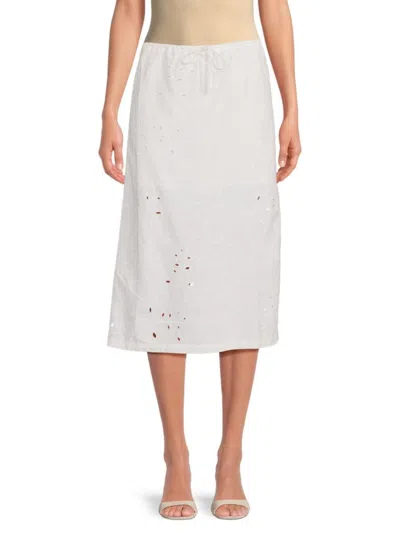 Onia Women's Air Embroidered Linen-blend Midi-skirt In White