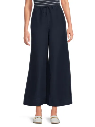 Onia Women's Linen-blend Wide-leg Pants In Deep Navy