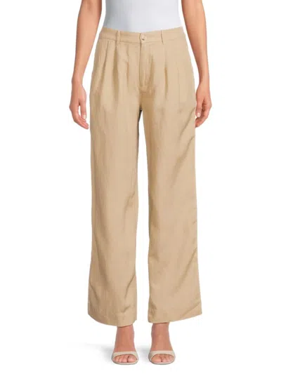 Onia Women's Pleated Linen-blend Wide-leg Trousers In Neutral