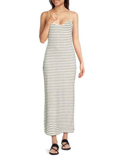 Onia Women's Striped Linen Blend Cover Up Maxi Dress In Cream Black