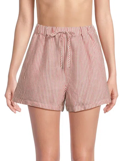 Onia Women's Striped Linen Blend Shorts In Dark Red White Stripe
