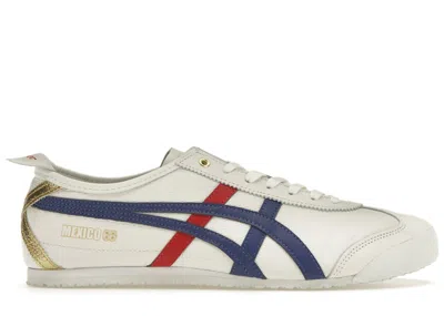 Pre-owned Onitsuka Tiger Men's  Mexico 66 Blue Metallic Gold Sneakers In White/dark Blue/red
