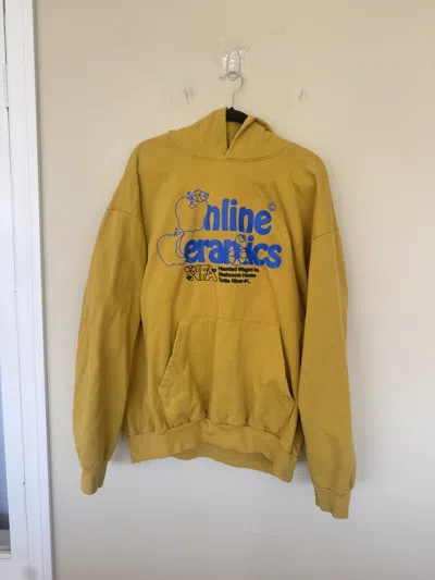 Pre-owned Online Ceramics Apple Logo Hoodie Yellow Graphic