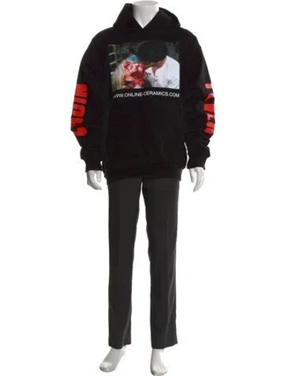 Pre-owned Online Ceramics Graphic Print Crew Neck Hoodie In Black