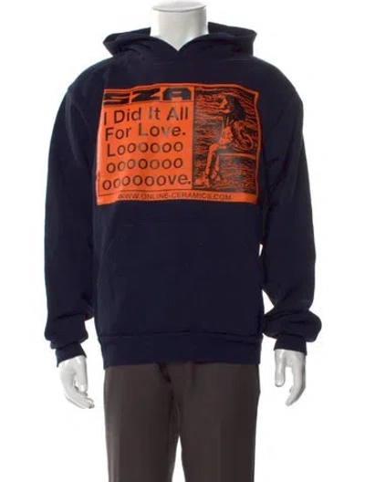 Pre-owned Online Ceramics Graphic Print Crew Neck Hoodie In Blue
