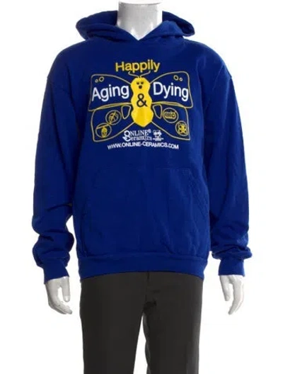 Pre-owned Online Ceramics Graphic Print Crew Neck Hoodie In Blue