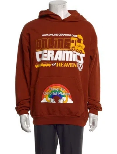 Pre-owned Online Ceramics Graphic Print Crew Neck Hoodie In Orange