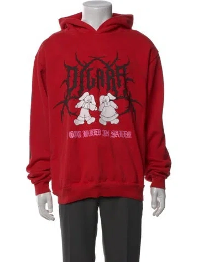 Pre-owned Online Ceramics Graphic Print Crew Neck Hoodie In Red
