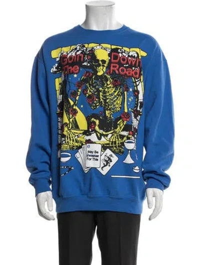 Pre-owned Online Ceramics Graphic Print Crew Neck Sweatshirt In Blue