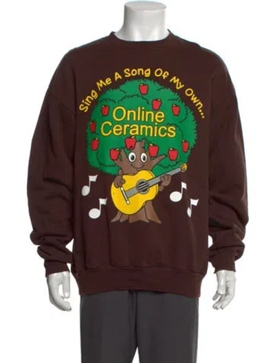 Pre-owned Online Ceramics Graphic Print Crew Neck Sweatshirt In Brown