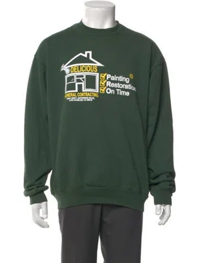 Pre-owned Online Ceramics Graphic Print Crew Neck Sweatshirt In Green