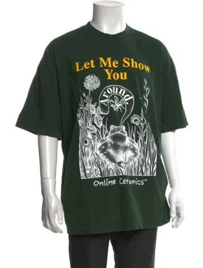 Pre-owned Online Ceramics Graphic Print Crew Neck T-shirt In Green