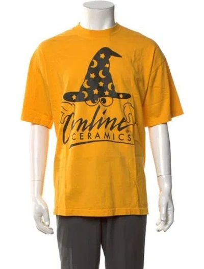 Pre-owned Online Ceramics Graphic Print Crew Neck T-shirt In Yellow