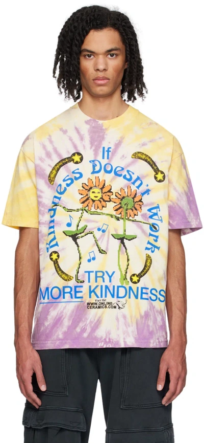 Online Ceramics Purple & Yellow 'try More Kindness' T-shirt In Hand Dyed Tie-dye